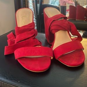 Red lulu lace heels